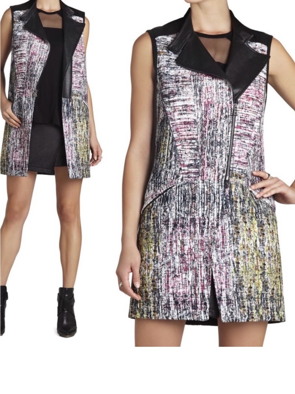 BCBG MaxAzria Julien vest moto black faux fur and knit combo XXS